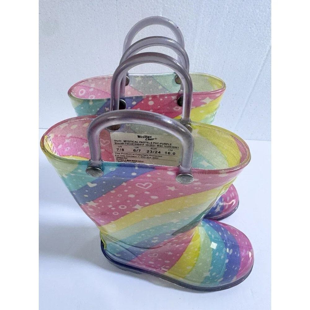 Western Chief Kids Mystical Pastels Rainbow Rain Boots‎ Size 7/8 Purple PVC